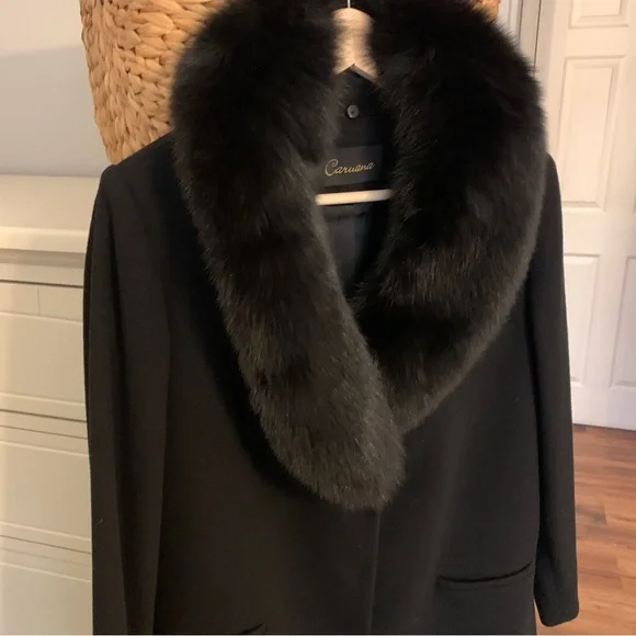 Caruana Wool Coat with Fox Fur Collar, Fabric by Loro Piana Mid Length Size 12 - Picture 2 of 15